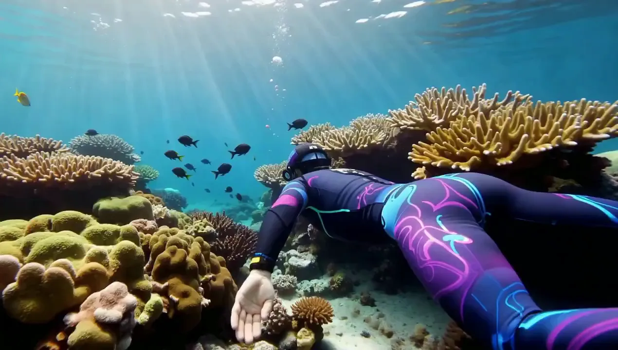 Poster frame of AI Photo to Video example — underwater diver still before motion Poster frame of AI Photo to Video example — underwater diver still before motion